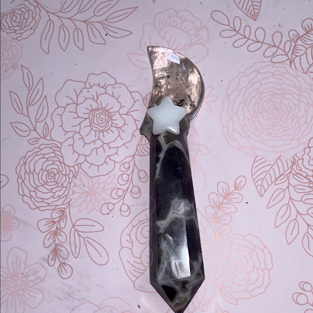 Handmade Wand Garden Moon & Star on Amethyst Wand in Purple and White